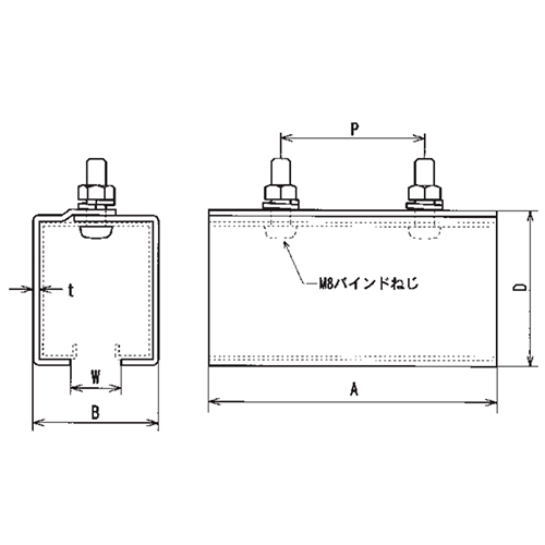 A:120㎜　　　B：52㎜　　　D：65㎜\nP：60㎜　　　W：21㎜　　　ｔ：2.5㎜