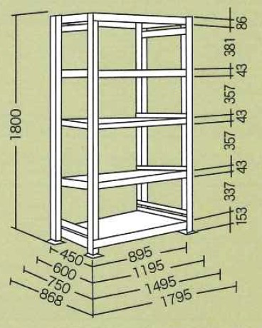 EA976AH-150B｜1495x600x1800mm/300kg/５段 スチール棚のページ -