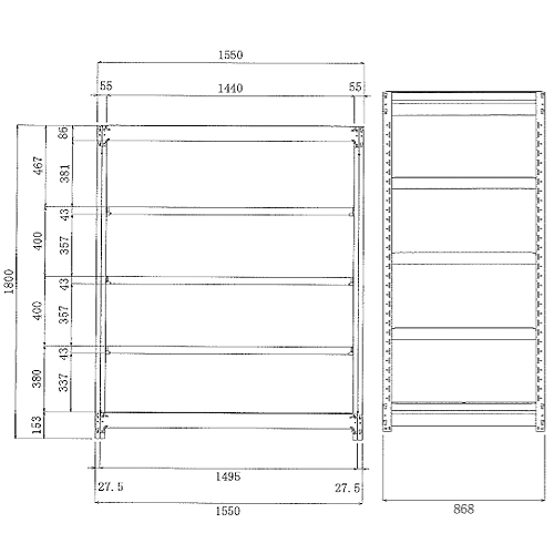 EA976AH-150C｜1495x868x1800mm/300kg/５段 スチール棚のページ -