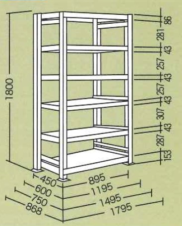 EA976AJ-120｜1195x450x1800mm/300kg/６段 スチール棚のページ -