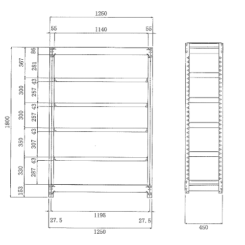 EA976AJ-120｜1195x450x1800mm/300kg/６段 スチール棚のページ -