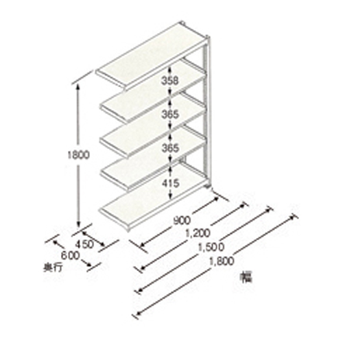 1490x600x1800mm/150kg/5段 スチール棚 EA976DN-150C エスコ ESCO-