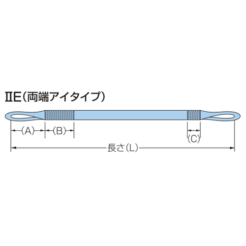 アイ長さ(A)：300mm、主縫製部長さ(B)：200mm、副縫製部長さ(C)：100mm、長さ(L)：1m