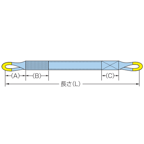 アイ(A)：220mm、主縫製部(B)：200mm、副縫製部(C)：100mm、本体の厚み：9mm