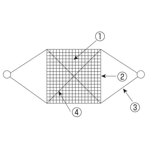 ①縦・横一回交互差し 6×24 φ9\n②枠ワイヤー φ12\n③つり手 6×24 φ12(ロック)\n④たすき 6×24 φ9