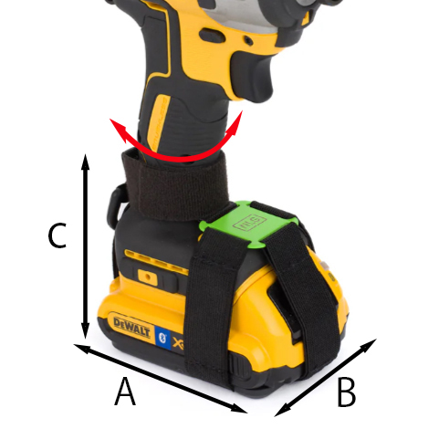 (バッテリー装着部)\nA:100～145mm、B:70～100mm\nC:55～90mm