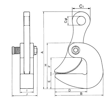 A：157mm　B：100mm　C：20mm　E：30mm\nF：35mm　H：95mm　I：25mm　J：50mm