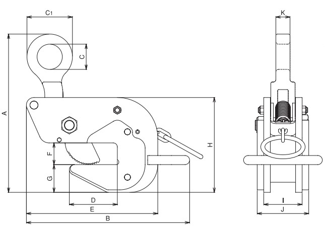 A(max)：233mm　B：246mm　C：42mm　C1：70mm\nD：65mm　E：193mm　F：32mm　G：35mm\nH：137mm　I：78mm　J：106mm　K：18mm