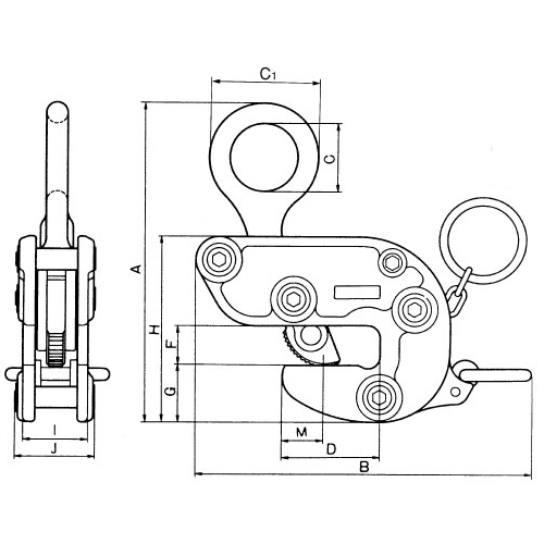 A：227mm　B：249mm　C：46mm　C1：74mm\nD：70mm　F：28mm　G：42mm　H：141mm\nI：44mm　J：58mm　M：25mm