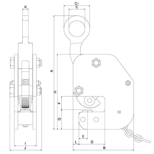 A(max)：245mm　B：125mm　C：30mm　C1：56mm\nD：58mm　E：23mm　F：30mm　G：40mm　H：160mm\nI：52mm　J：72mm　K：16mm　L：12mm