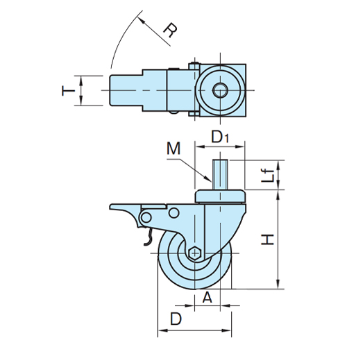 D：50mm　T：20mm　H：66mm\nM：M8×1.25mm　Lf：15mm\nD1：35mm　A：24mm R：80mm