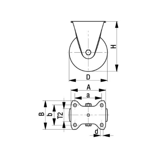 A：90mm、B：66mm、a：75（61）mm、b：51（45）mm\nT2：25mm、d：8.5mm、D：125mm、H：161mm