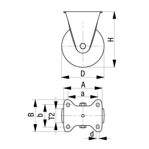 D：50mm　T2：18mm　H：71mm\nA・B：60mm　a・b：48（38）mm\nd：6.2mm