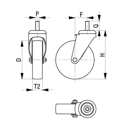 D：75mm、T2：25mm、P：M10\nH：98mm、F：28mm、Q：30mm