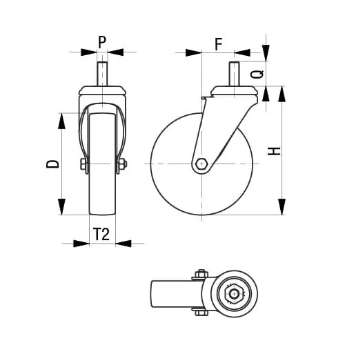 D：50mm、T2：19mm、H：69mm\nQ：30mm、P：M10、F：23mm