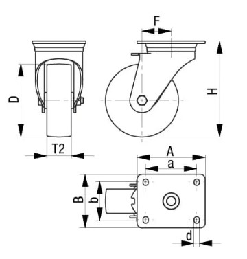 D：50mm　T2：18mm　F：24mm　H：71mm\nA・B：60mm　a・b：48（38）mm\nd：6.2mm