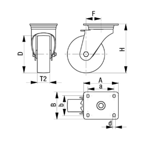 D：100mm　T2：32mm　F：40mm　H：136mm\nA：90mm　B：66mm　a：75（61）mm　b：51（45）mm\nd：8.5mm