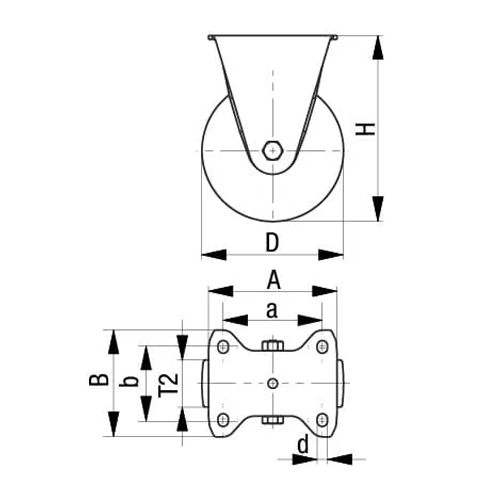 D：125mm　T2：37mm　H：150mm\nA：100mm　B：85mm\na：80mm　b：60mm　d：9mm