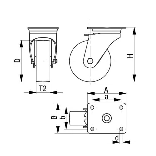 D：200mm　T2：50mm　H：235mm\nA：140mm　B：110mm　F：65mm\na：105mm　b：75～80mm　d：11mm