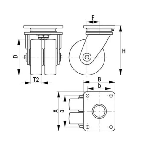 D：200mm　T2：50mm×2　H：260mm\nA：175mm　B：140mm　F：60mm\na：140mm　b：105mm
