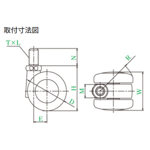 D:φ50mm　／　W：49mm　／　H：57.5mm\nT×L：M12×1.75　／　N：22mm　／　M：17mm\nE：17mm　／　R：46mm