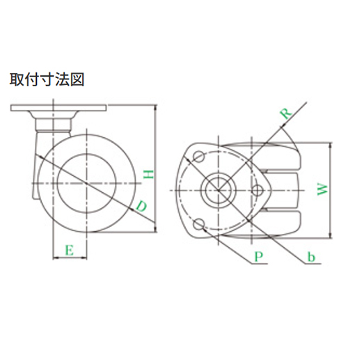 D:φ60mm　／　W：55mm　／　H：79mm\nb：40mm　／　P：5.5mm\nE：17mm　／　R：55mm