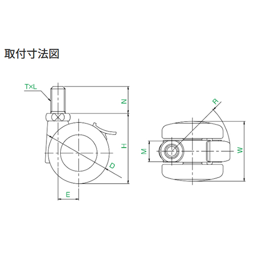 D:φ50mm　／　W：49mm　／　H：57.5mm\nT×L：M12×1.75　／　N：22mm　／　M：17mm\nE：17mm　／　R：46mm