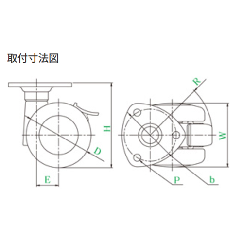 D:φ60mm　／　W：55mm　／　H：79mm\nb：40mm　／　P：5.5mm\nE：17mm　／　R：67mm
