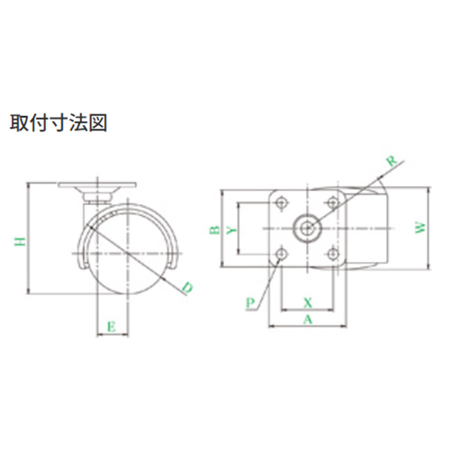 D:φ40mm　／　W：41.6mm　／　H：56mm\nA×B：38×38mm　／　X×Y：25.5×25.5mm　\nP：5mm　／　E：14.5mm　／　R：39mm