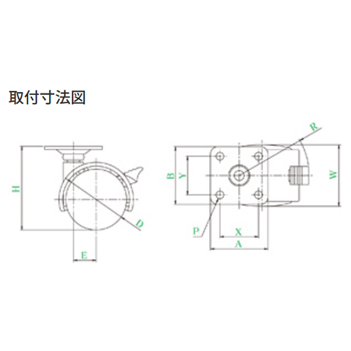 D:φ50mm　／　W：44.2mm　／　H：66mm\nA×B：38×38mm　／　X×Y：25.5×25.5mm　\nP：5mm　／　E：19mm　／　R：59mm
