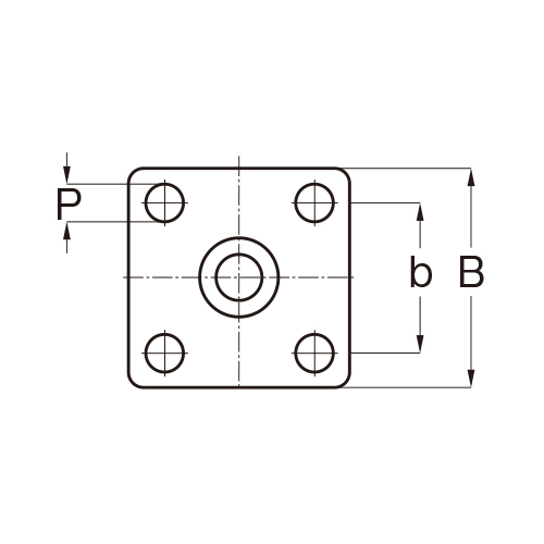 サイズ（mm）\nP：φ6.2、b：50×50、B：66×66