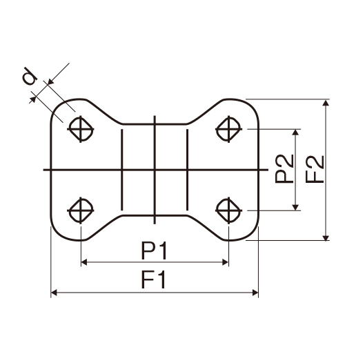 ●穴径(d)…9.5mm\n●P1×P2…63×40mm\n●F1×F2…95×72mm