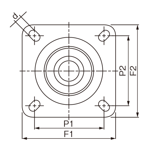 ●穴径(d)…9.5mm\n●P1×P2…63×63mm\n●F1×F2…82×82mm