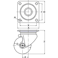 ●穴径（P）（mm）…8.8\n●A×B（mm）…82×82\n●X×Y（mm）…63×63\n●車輪径(D)（mm）…75\n●E（mm）…23\n●全高(H)（mm）…100