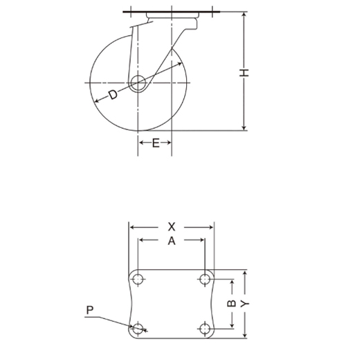 D：50㎜　　　H：68㎜　　　E：22㎜\nA×B：54×36㎜　　X×Y：70×54㎜\nP：6.5㎜