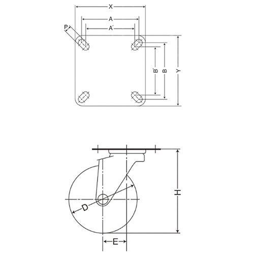 D：150㎜　　　H：190㎜\nA×B：80×80㎜　　A'×B'：75×75㎜\nX×Y：102×102㎜（厚み：4.0㎜）\nP：11.0㎜　　　E：40㎜