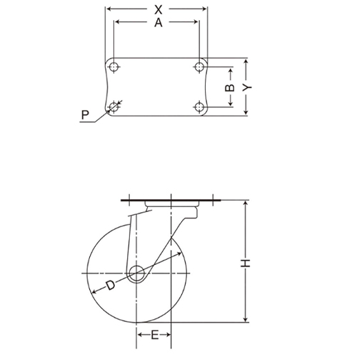 D：100㎜　　　H：122㎜\nA×B：82×40㎜\nX×Y：100×58㎜(厚み：3.0㎜)\nP：9.0㎜　　　E：32㎜