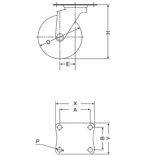 D：25㎜　　　H：35㎜\nA×B：28×23㎜　　X×Y：35×30㎜\nP：4.2㎜　　　E：9㎜
