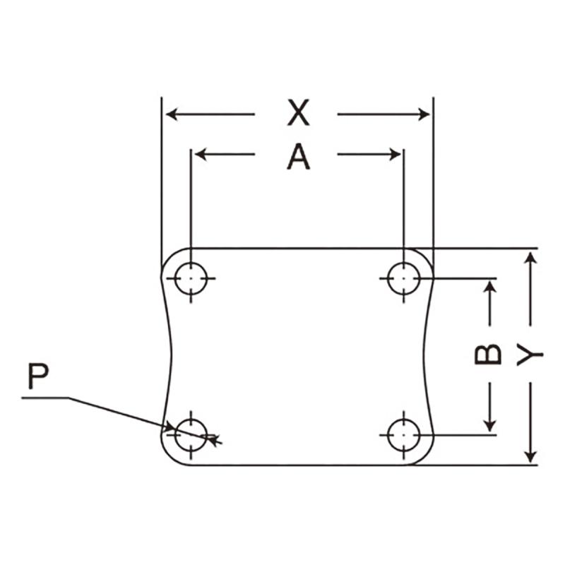 エスコ寸法図\nA×B：90×90mm　X×Y：120×120mm\nP：11mm