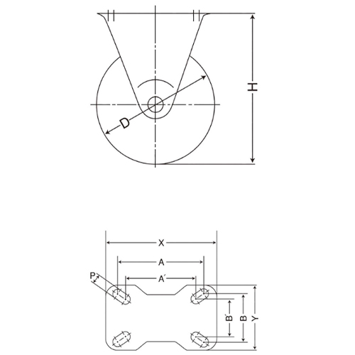 D：100㎜　　　H：130㎜\nA×B：90×50㎜　　A’×B'：80×45㎜\nX×Y：100×70㎜　　P：10.5㎜