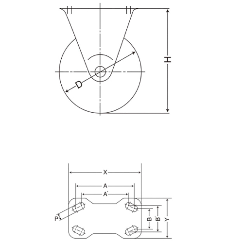 D：150㎜　　　H：190㎜\nA×B：112×53㎜　　A’×B'：100×56㎜\nX×Y：140×80㎜　　P：11.0㎜