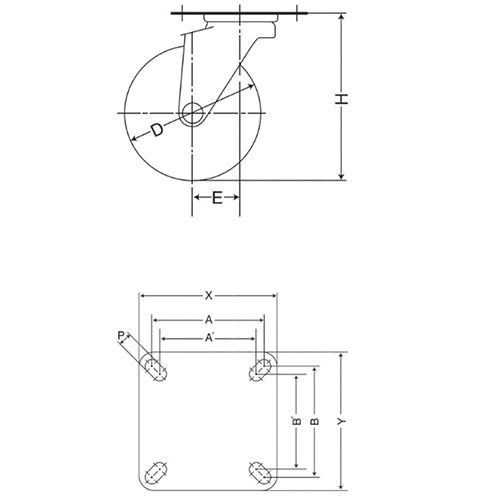 D：100㎜　　　H：130㎜\nA×B：71×71㎜　　A’×B'：68×68㎜\nX×Y：90×90㎜　　P：10.5㎜　　E:30mm