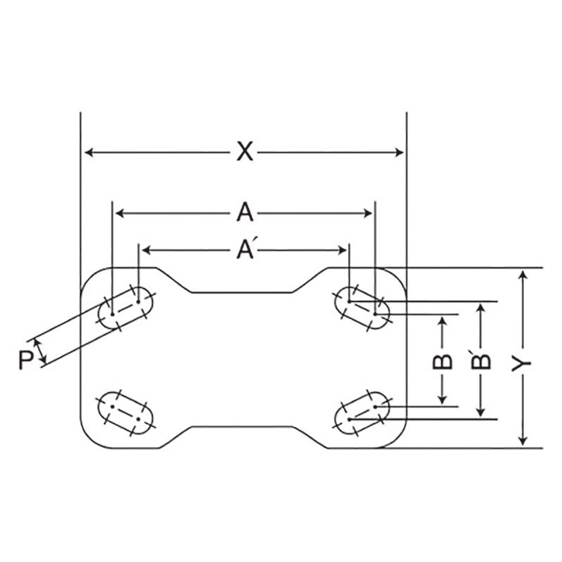 エスコ寸法図\nA×B：112×53mm　A´×B´：100×56mm\nX×Y：140×80mm　P：11mm