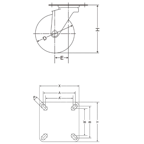 D：150㎜　　　H：190㎜\nA×B：80×80㎜　　A’×B'：75×75㎜\nX×Y：102×102㎜　　P：11.0㎜　　E：40㎜