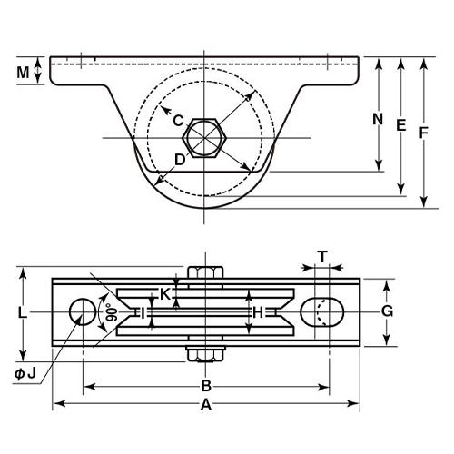 A：110㎜　　B：88㎜　　C：39㎜　　D：50㎜\nE：48.5㎜　　F：54㎜　　G：26㎜　　H：18㎜\nI：3㎜　　J：10㎜　　K：4㎜　　L：41㎜\nM：10㎜　　N：41㎜　　T:5mm