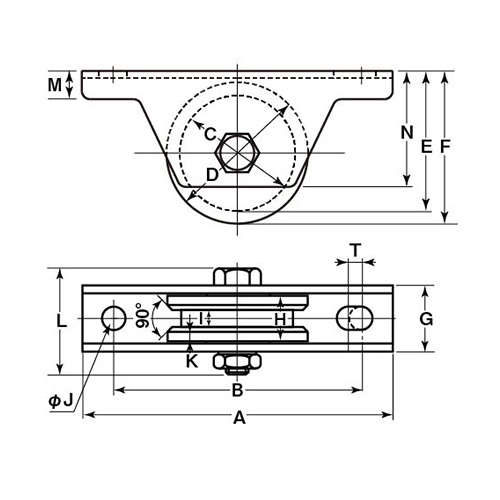 A：110㎜　　B：88㎜　　C：39㎜　　D：50㎜\nE：48.5㎜　　F：54㎜　　G：26㎜　　H：18㎜\nI：7㎜　　J：10㎜　　K：4㎜　　L：41㎜\nM：10㎜　　N：41㎜　　T：5㎜