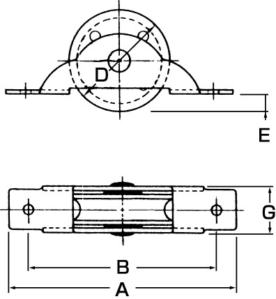 A：68mm、B：58mm、D：30mm、E：6mm、G：14mm