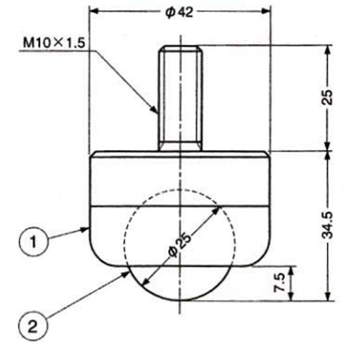 ①本体：ポリアミド\n②車球：メラミン樹脂