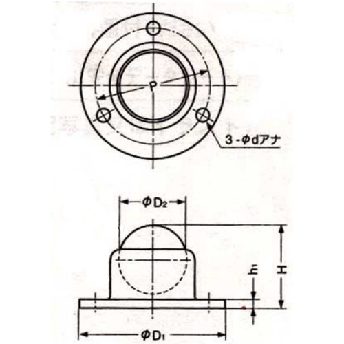 D1：44　D2：22　H：27\nP：36　h1：3.1　d：3\n(単位mm)