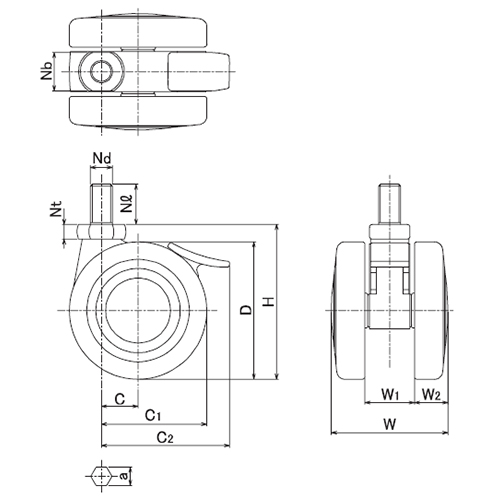 D:75㎜　　　H：84.5㎜　　　C：20㎜\nC1：57.5㎜　　　W：64㎜　　　W1：27㎜\nW2：18.5㎜　　　Nb：21㎜　　　Nd：M12×1.75　　　\nNl：22㎜　　　Nt：8mm　　　a：10㎜